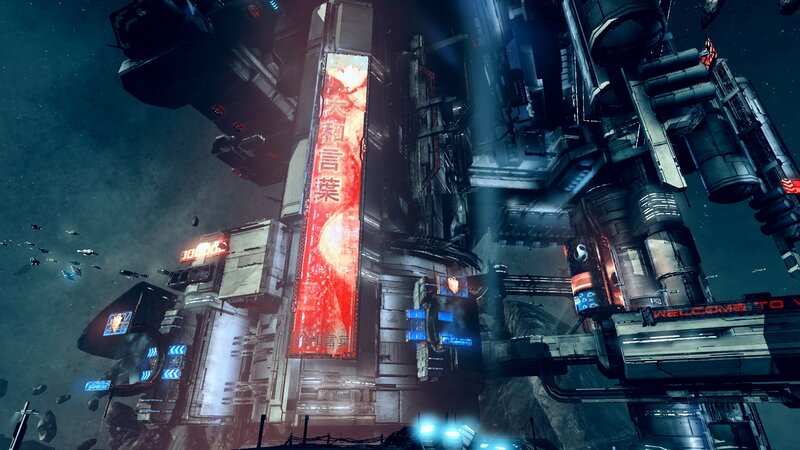 Space Station with Red Sign