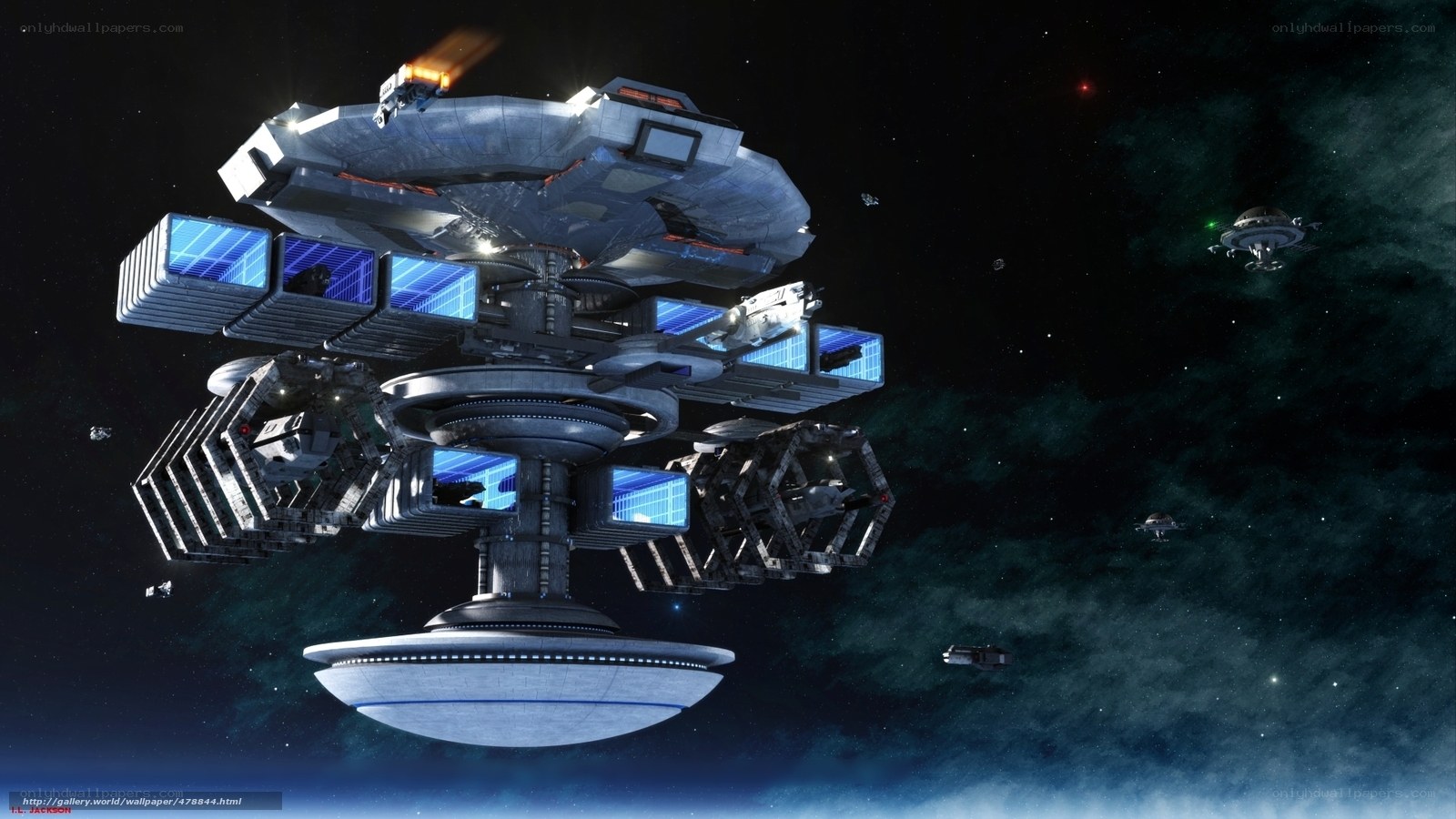 space station with ships