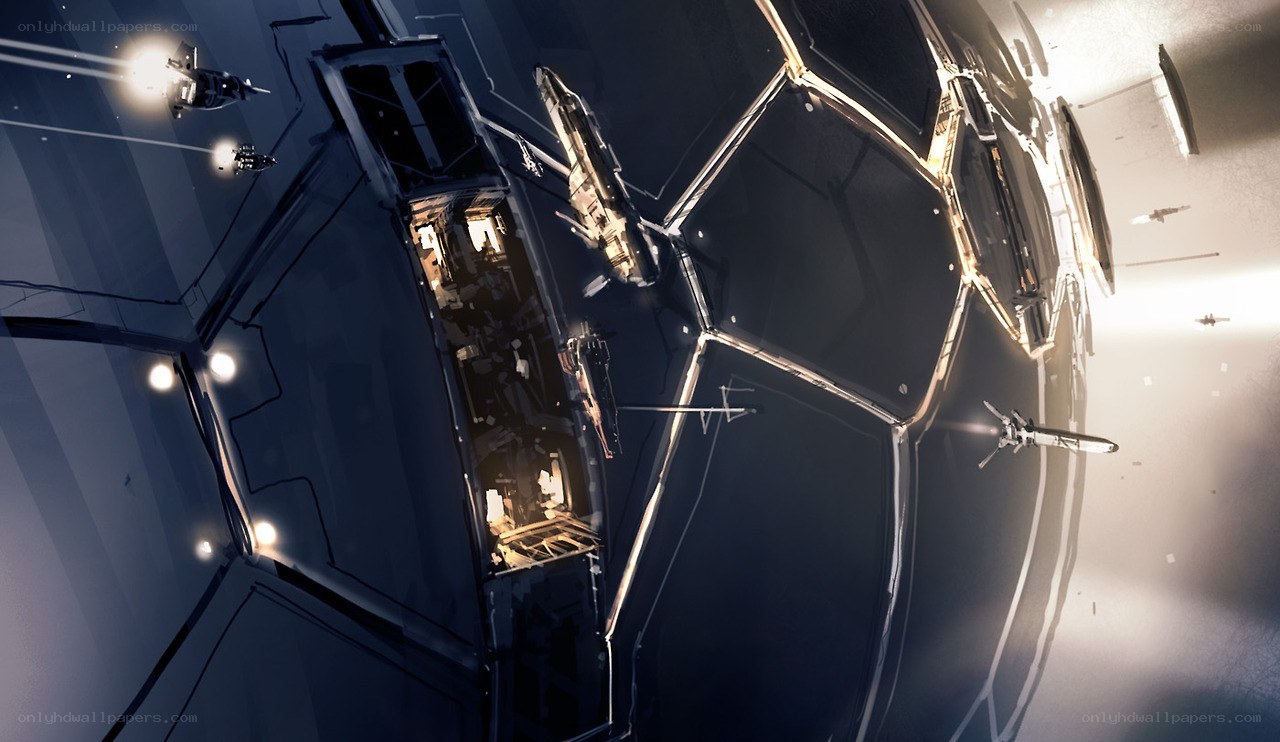 space station with ships
