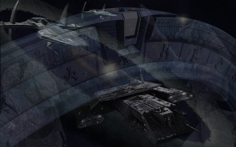 space station with ships