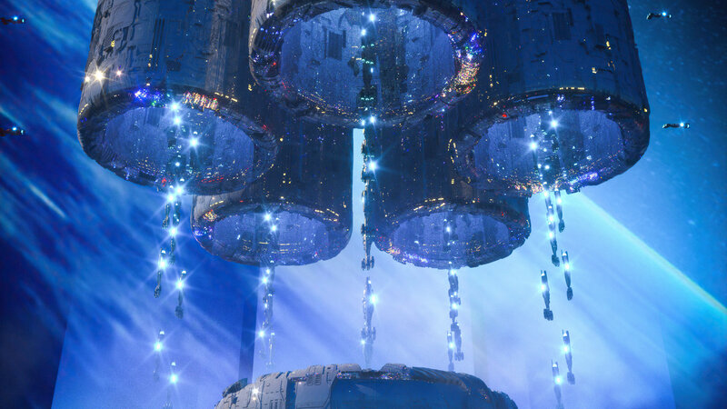 Space Station with Ships — Blue, Dramatic, 3d Render