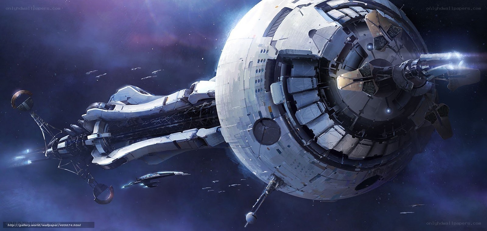space station with ships