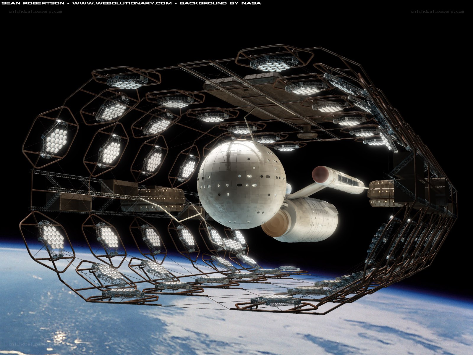 space station with solar arrays