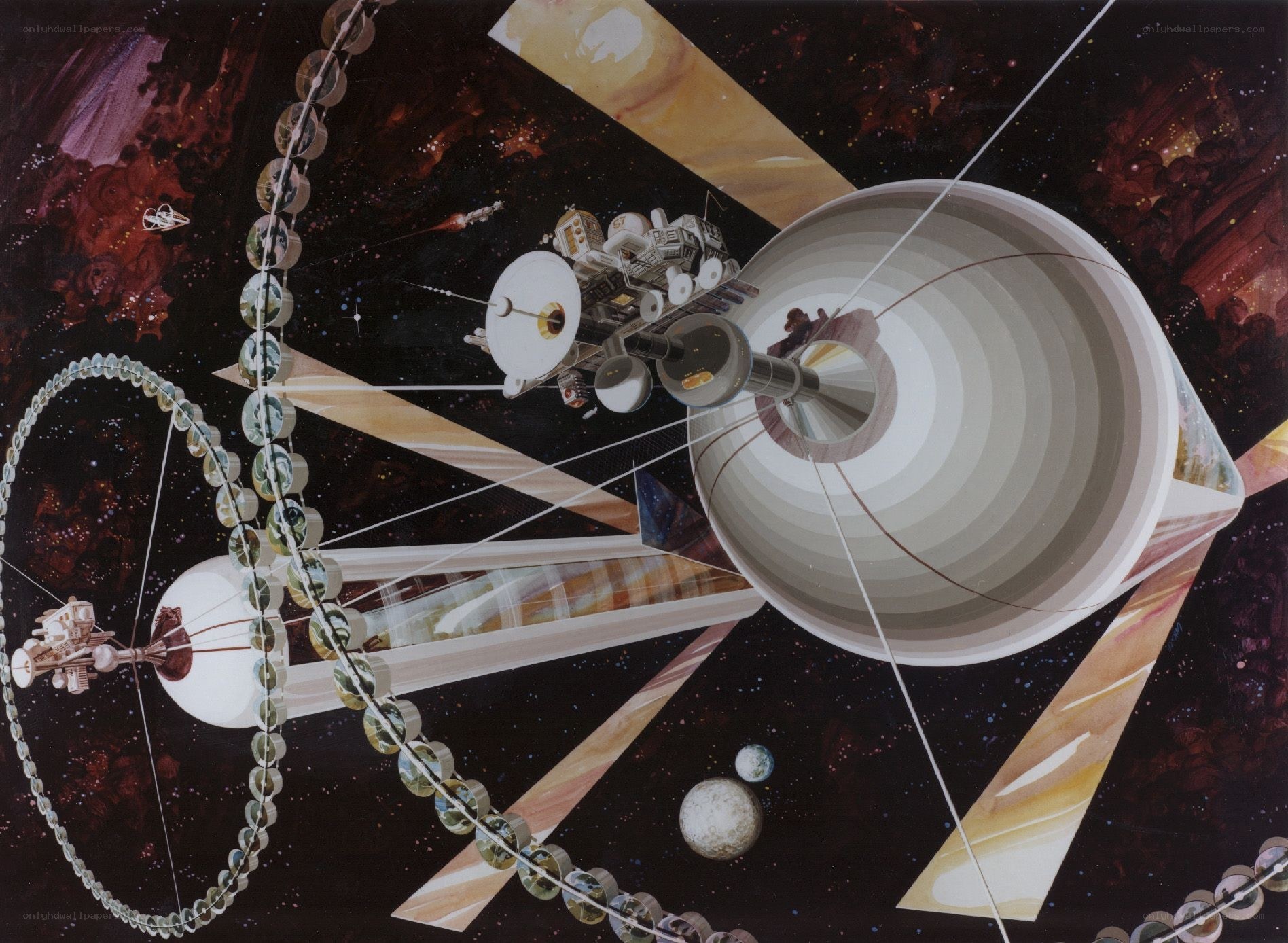 space station with tethered satellites