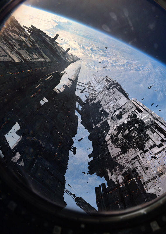 Space Station Wreckage — Blue, Dramatic, Digital Art