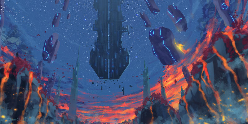 Space Station Wreckage — Blue, Dramatic