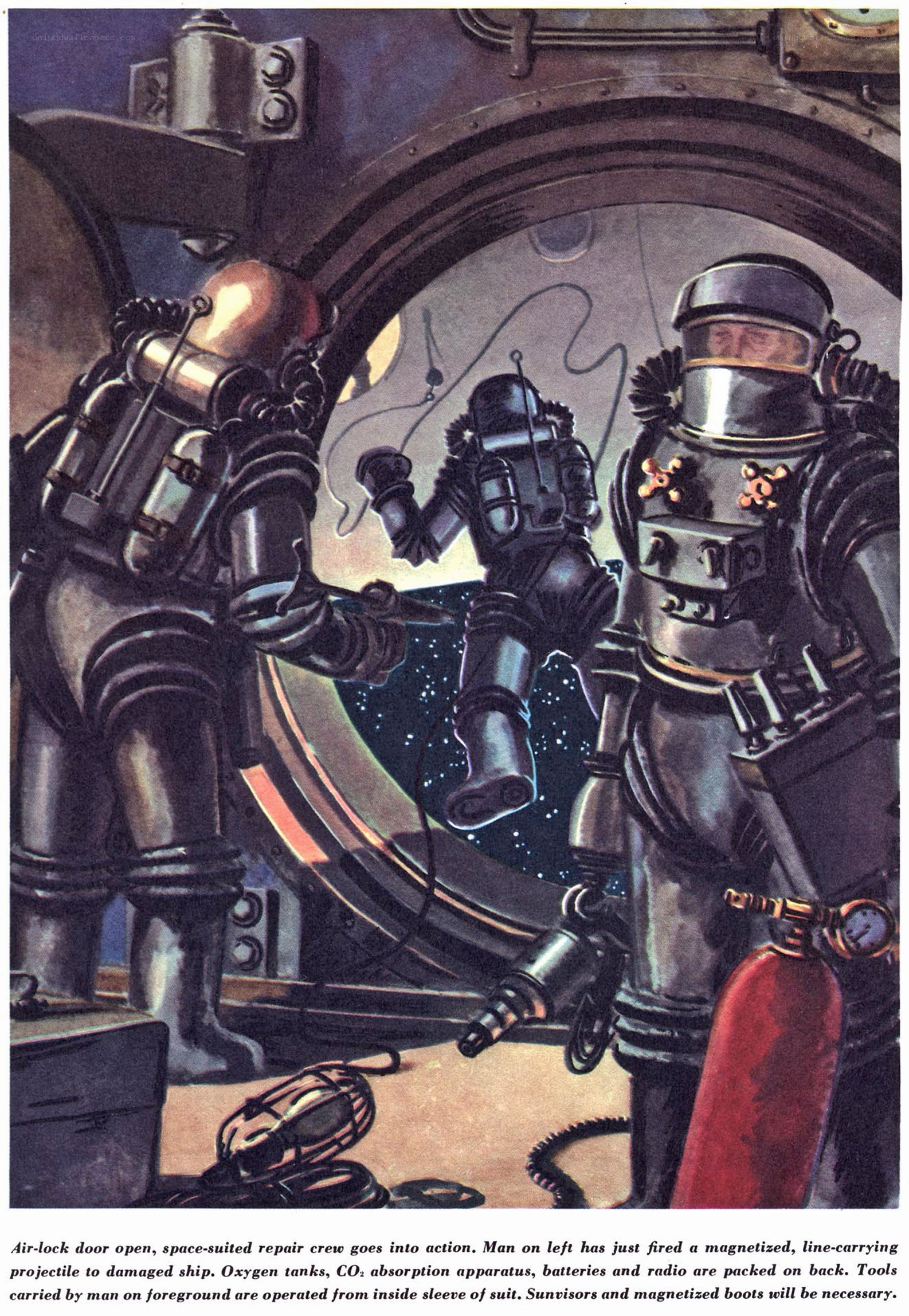 space-suited repair crew