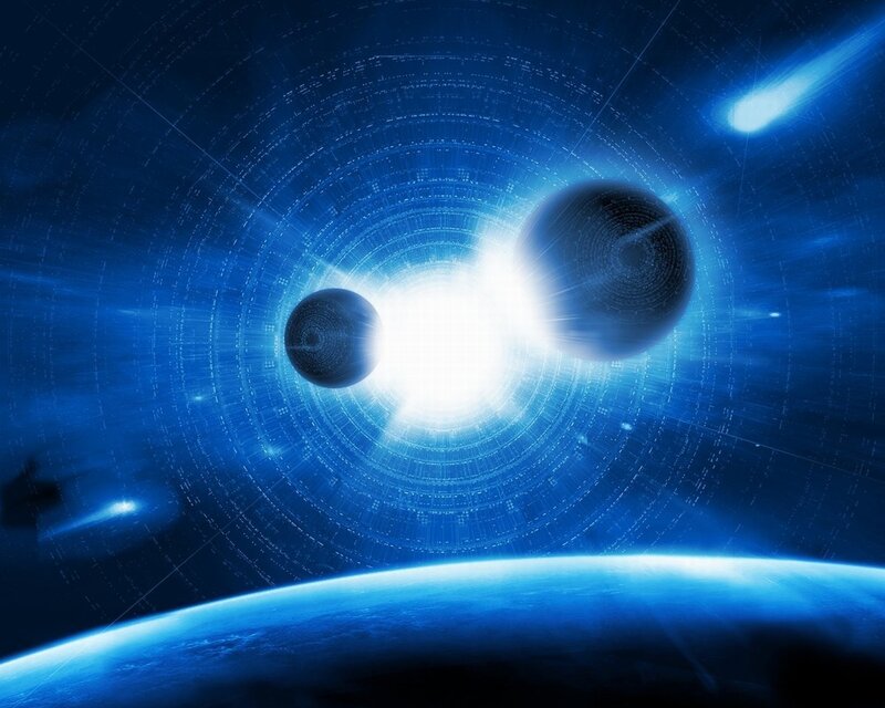 space tunnel with planets
