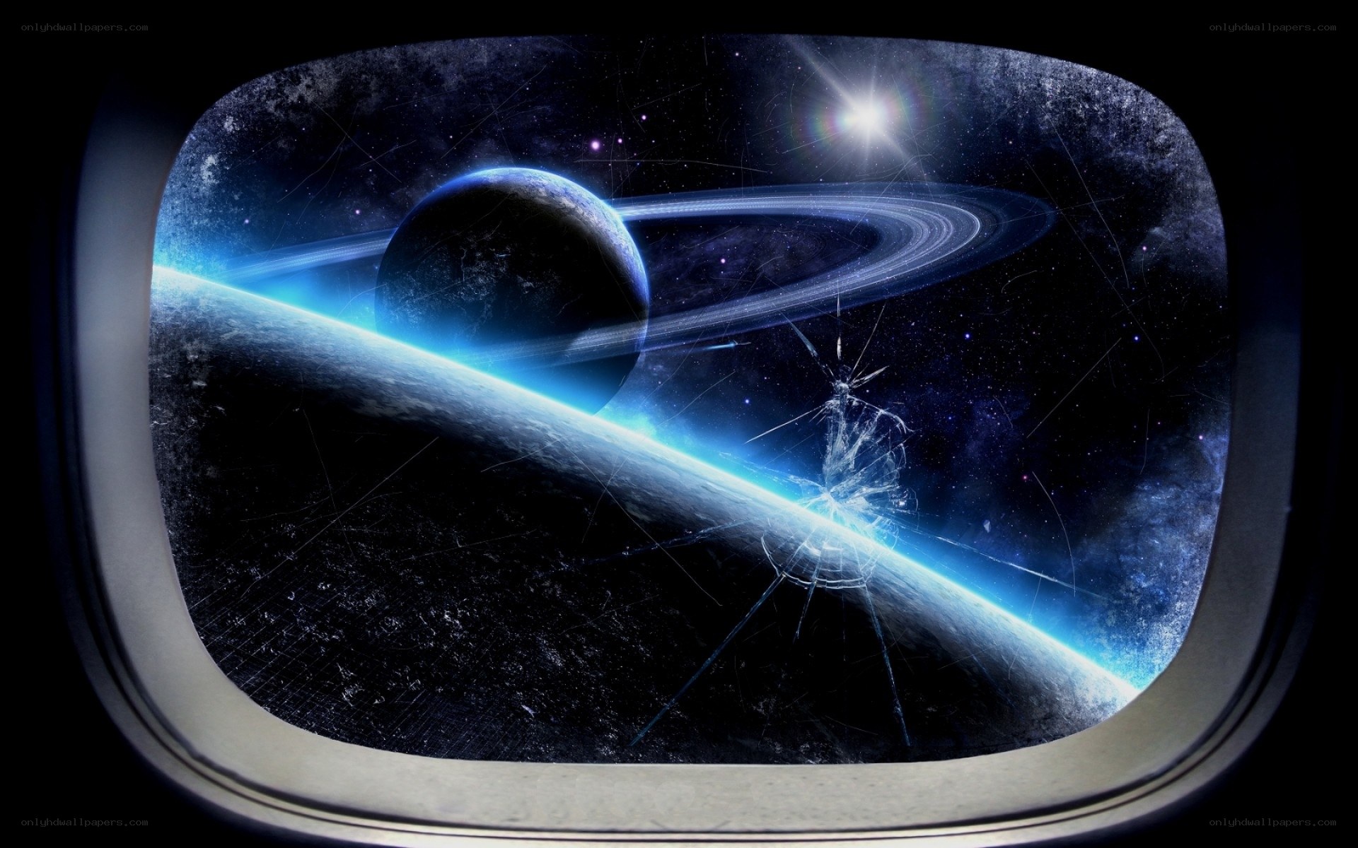 space view through cracked window