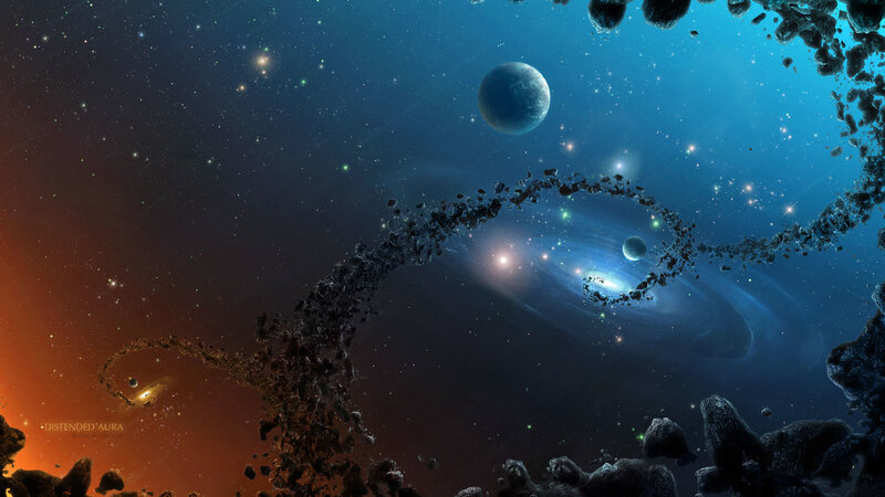 Space with Asteroids and Planets