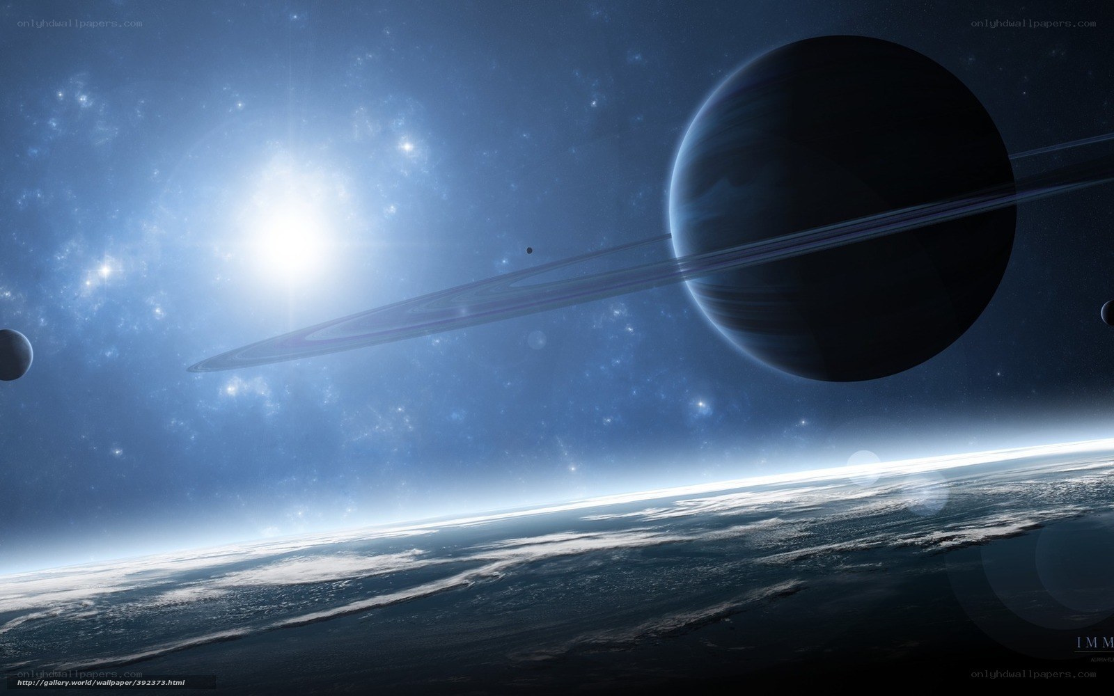 Space with planet and rings