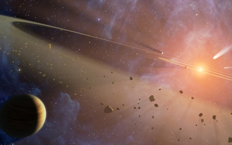 space with planets and asteroids