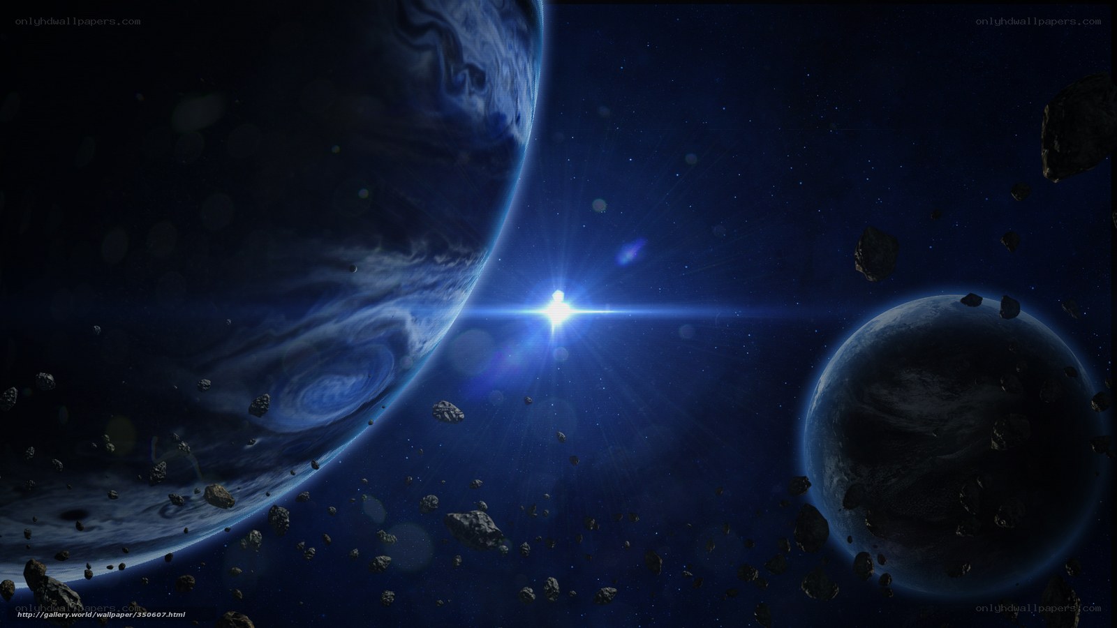 space with planets and asteroids
