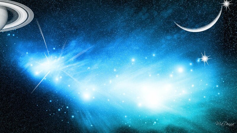 Space with Planets and Nebula — Blue