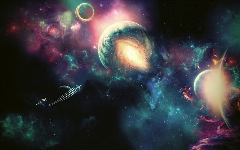 Space with Planets and Nebula — Purple, Cosmic
