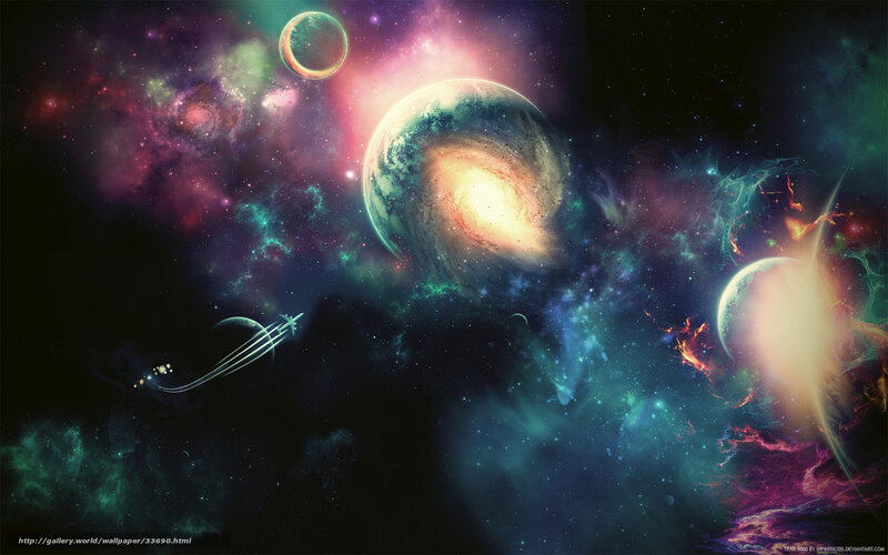 Space with Planets and Nebula — Purple