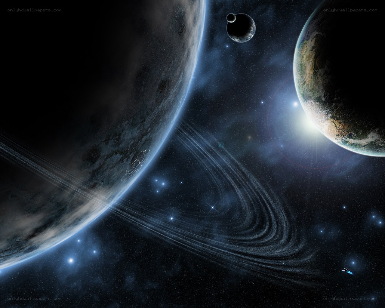 Space with planets and rings