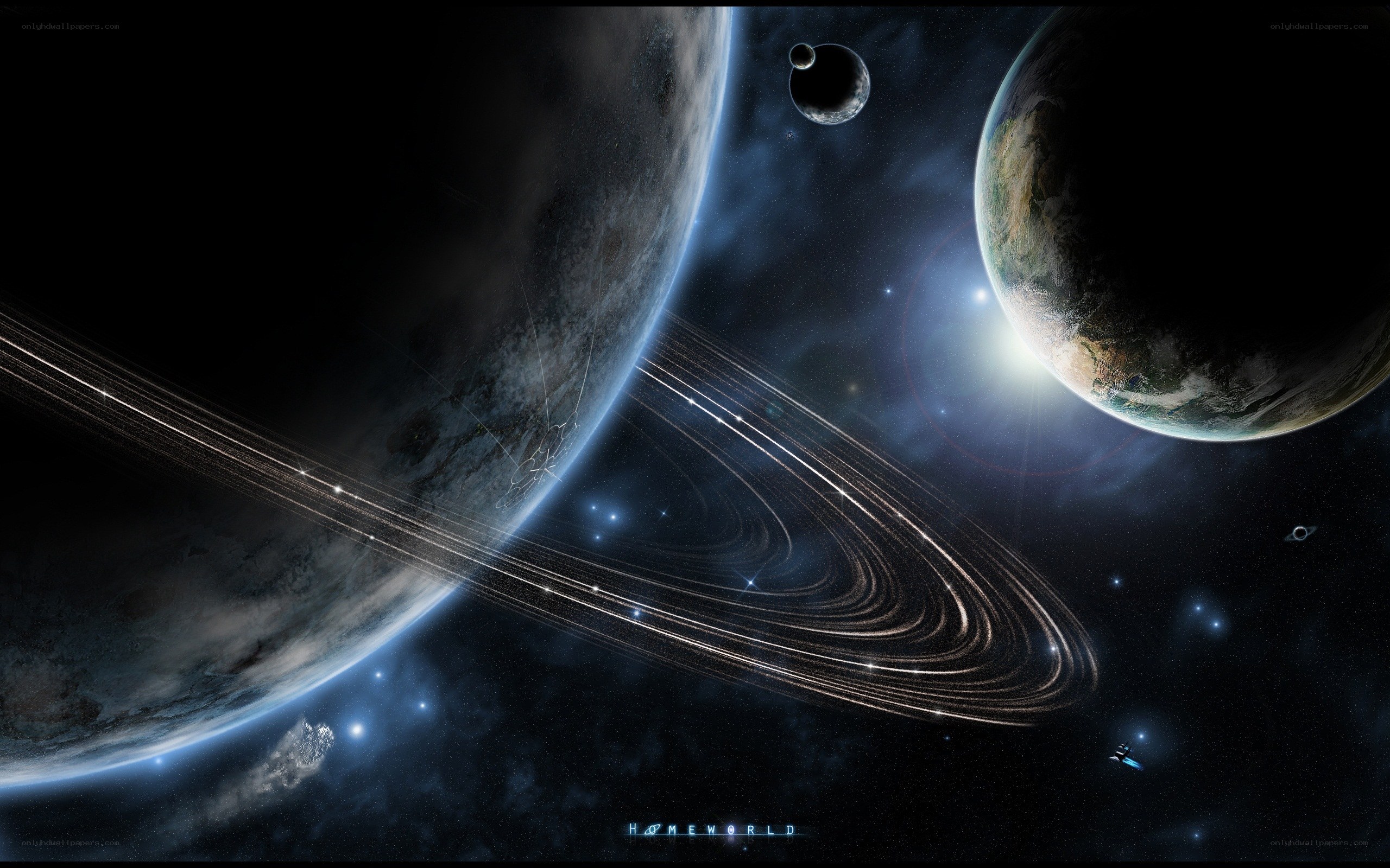 Space with planets and rings
