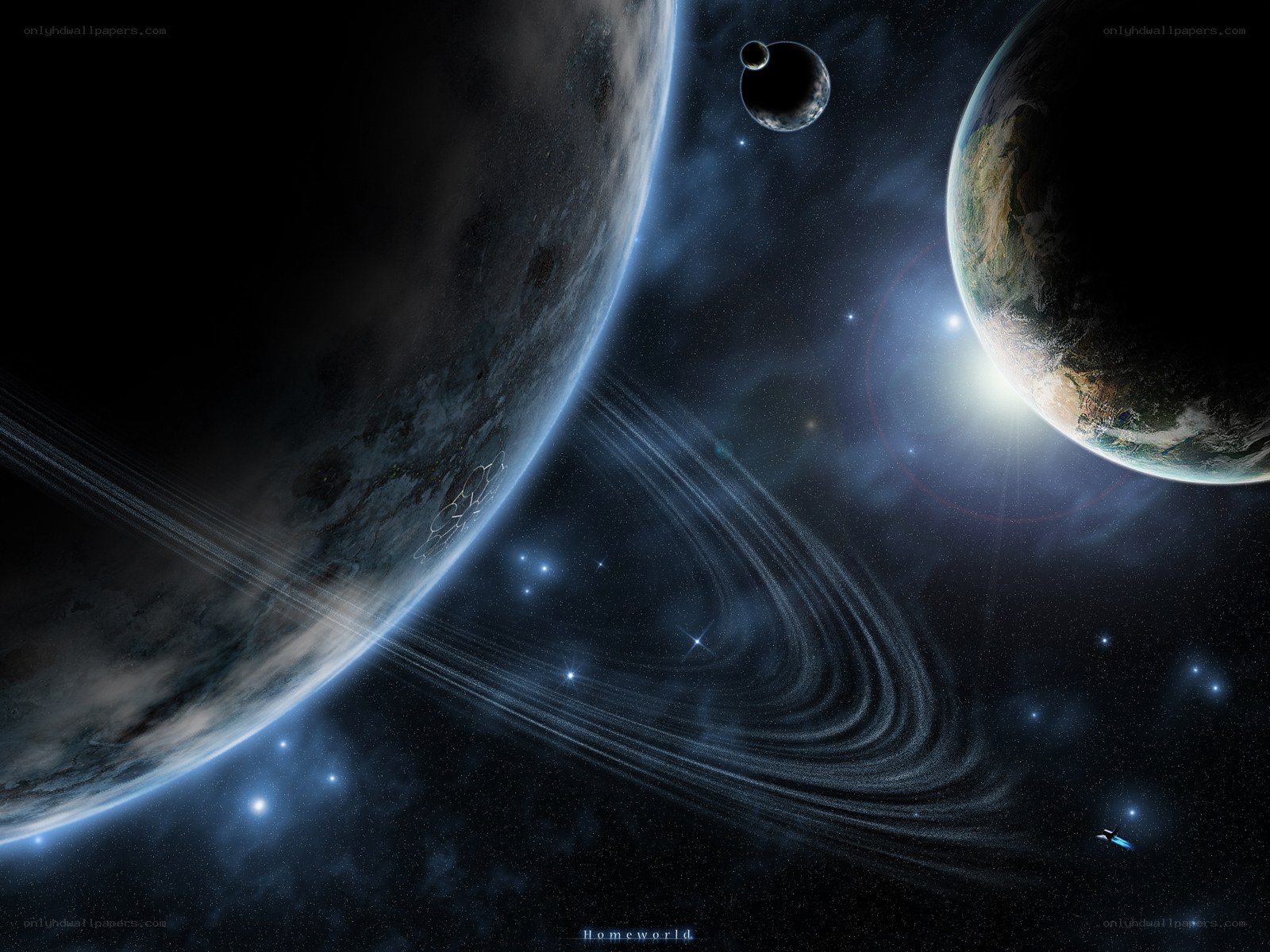 Space with planets and rings