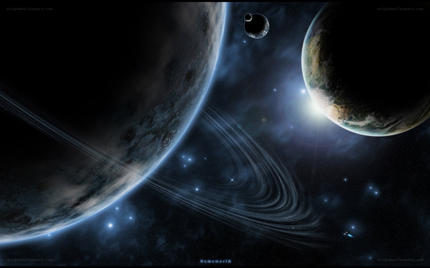 Space with planets and rings