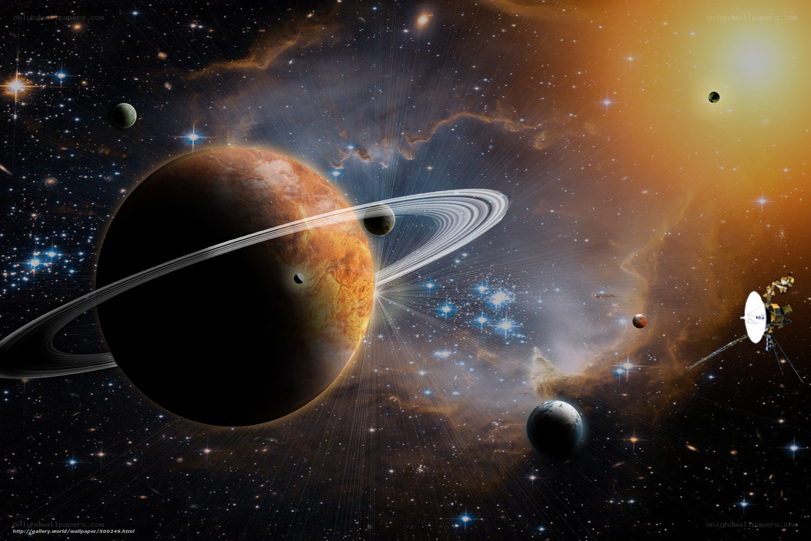 Space with planets and satellite