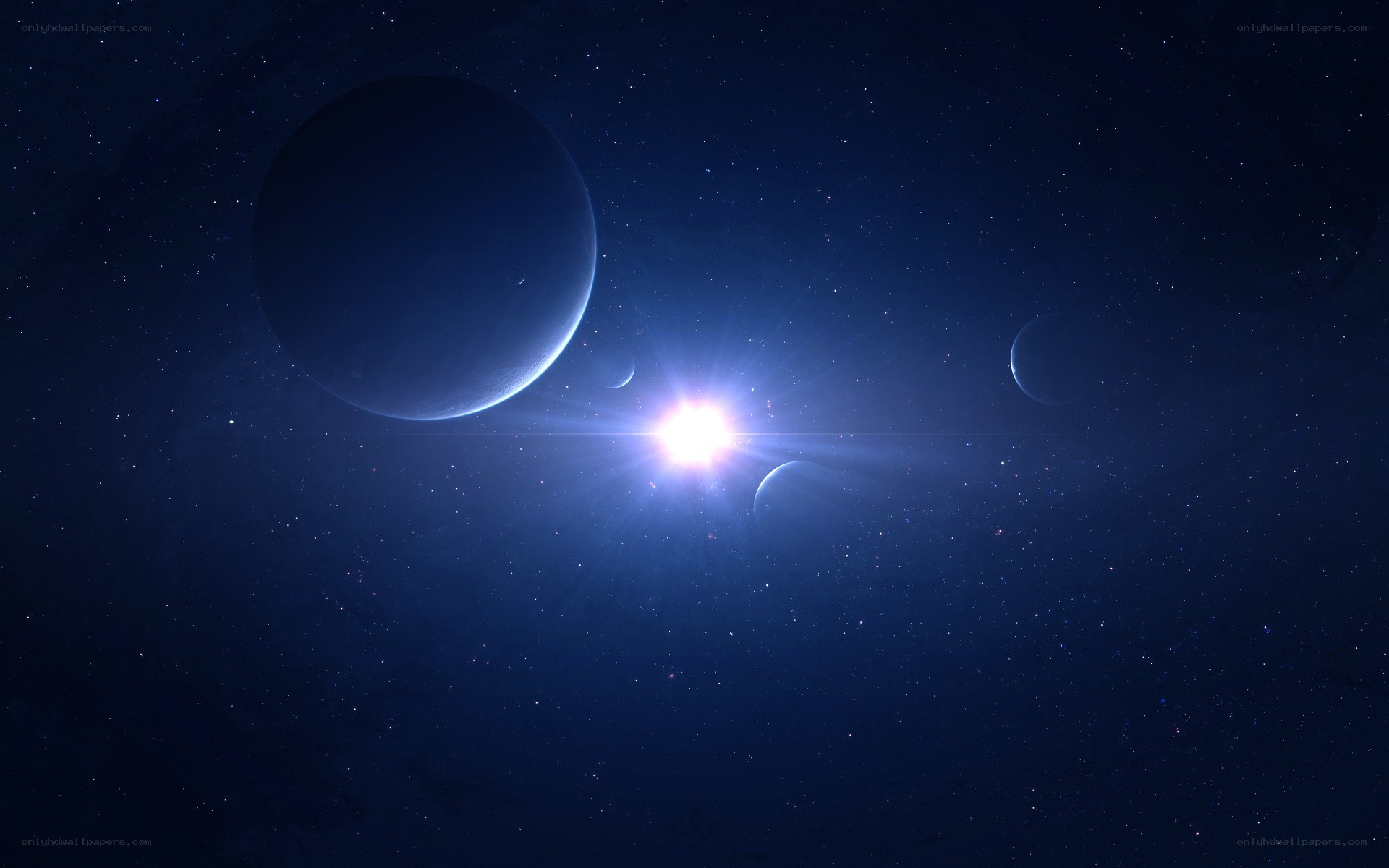 space with planets and star