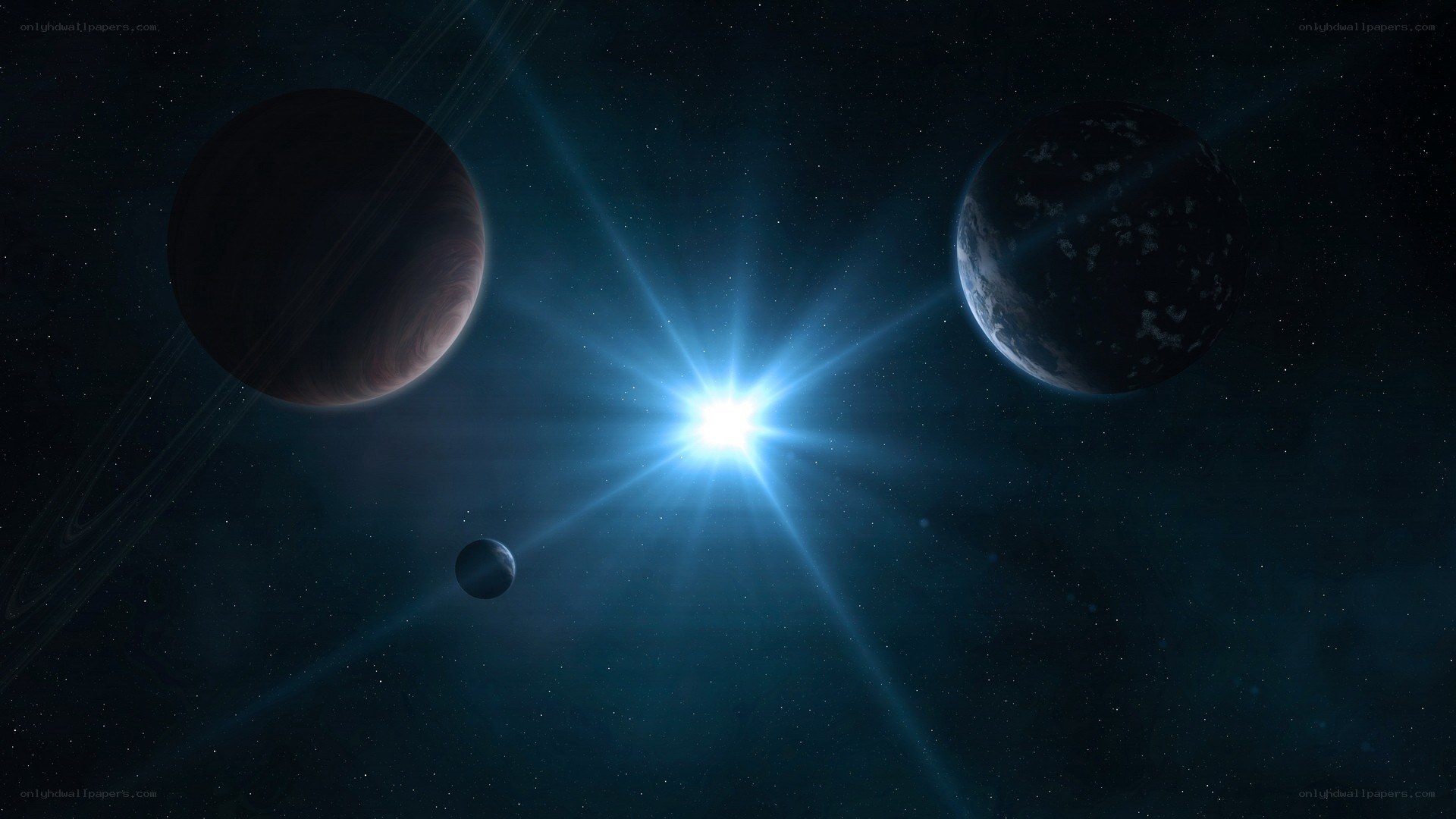 space with planets and star