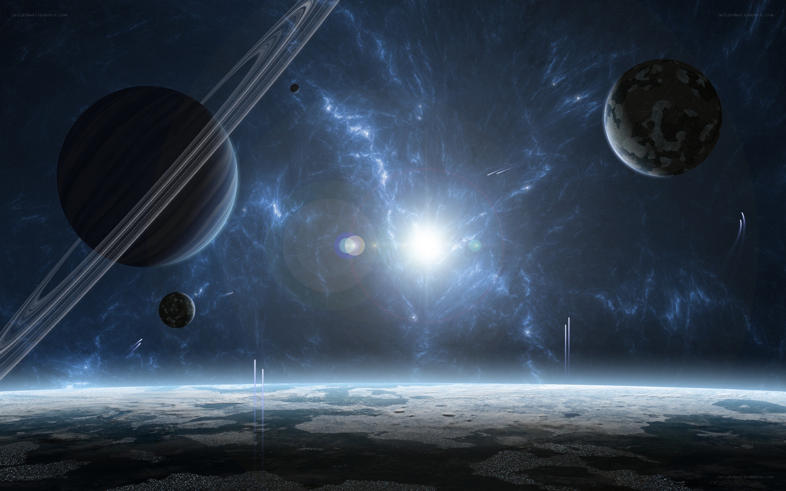 space with planets and stars