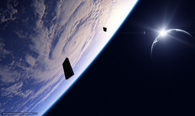 Spacecraft Above Planet — Blue, Dramatic, Night