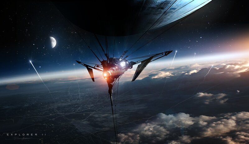 Spacecraft Above Planet — Blue, Dramatic