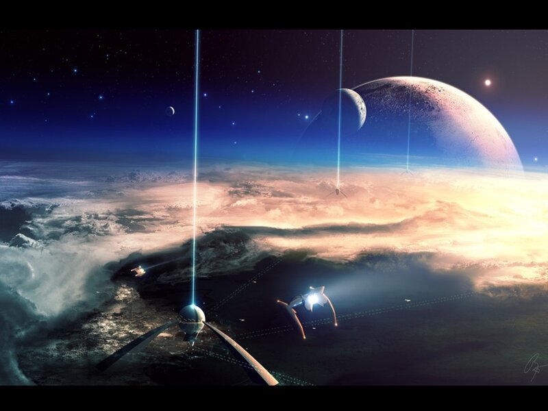 Spacecraft Above Planet — Blue