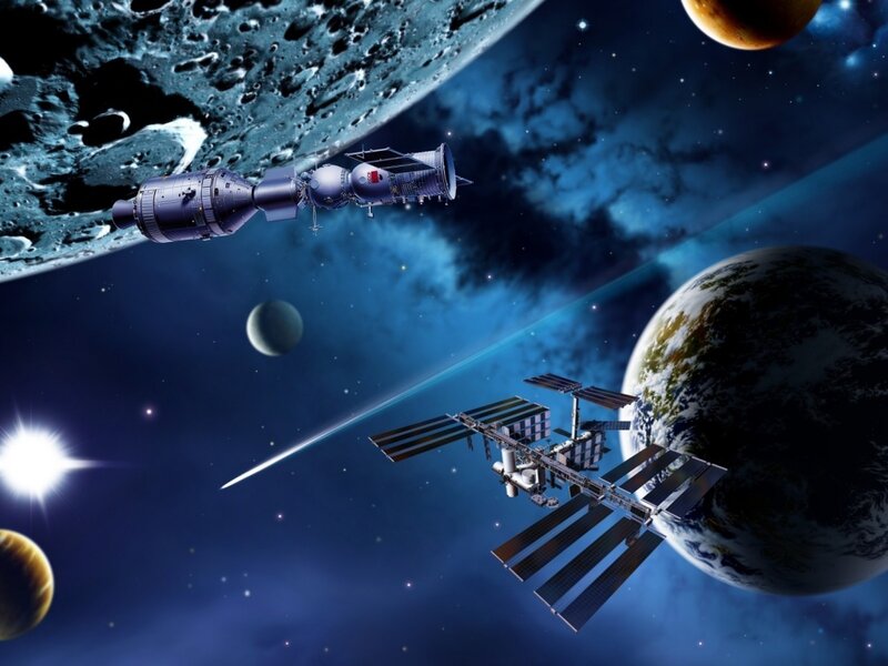 Spacecraft Docking with Station — Blue