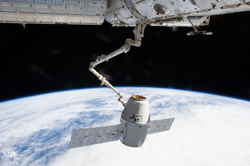 Spacecraft Docking with Station — White, Dramatic