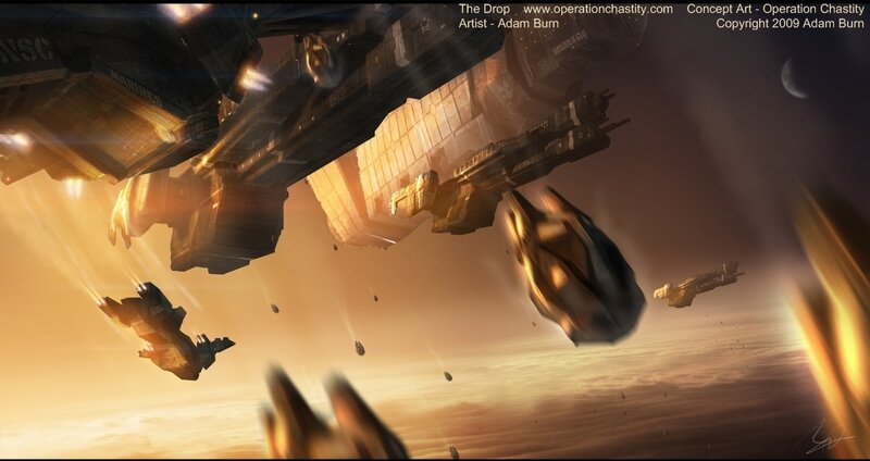 Spacecraft drop over planet