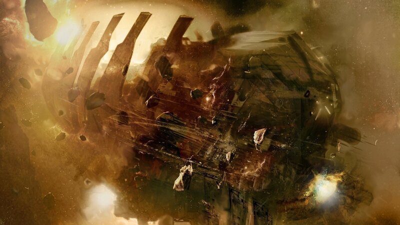 spacecraft explosion in debris