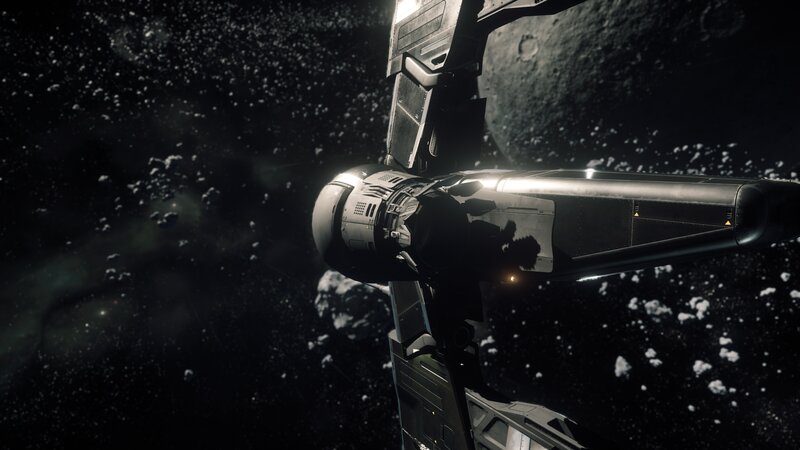 Spacecraft in Asteroid Field — Black