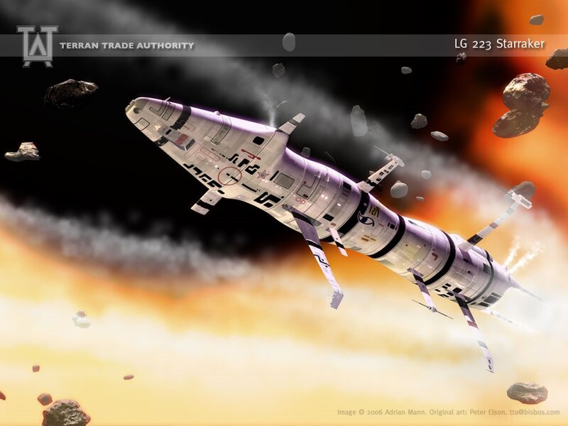 Spacecraft in Asteroid Field — White