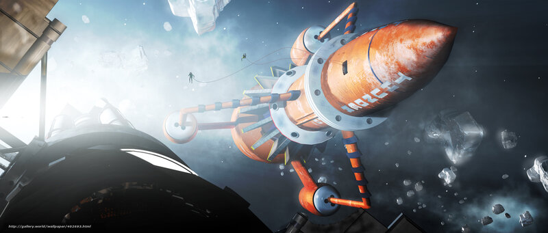 Spacecraft in Debris Field — Orange