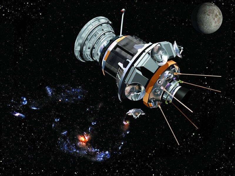 Spacecraft in Orbit — Black, Dramatic, Digital Art, Moon