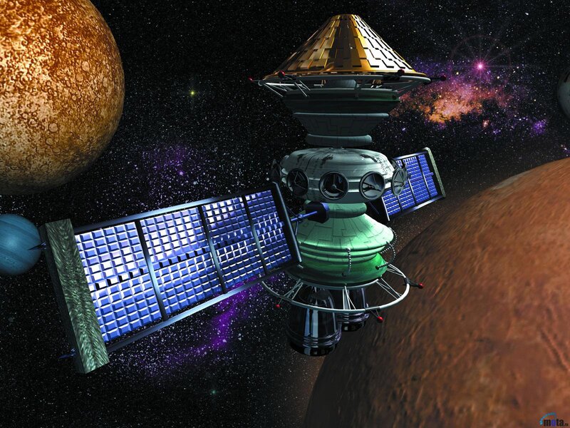 Spacecraft in Orbit — Black, Dramatic, Digital Art, Planets