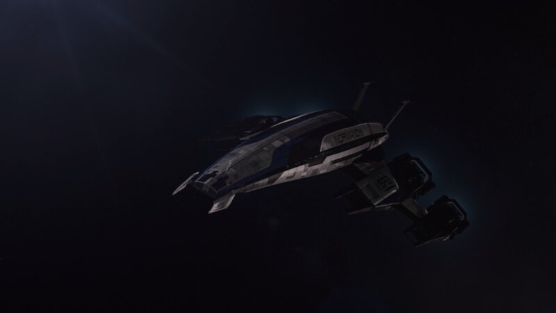 Spacecraft in Orbit — Black, Dramatic, Night, 3d Render, Spaceship