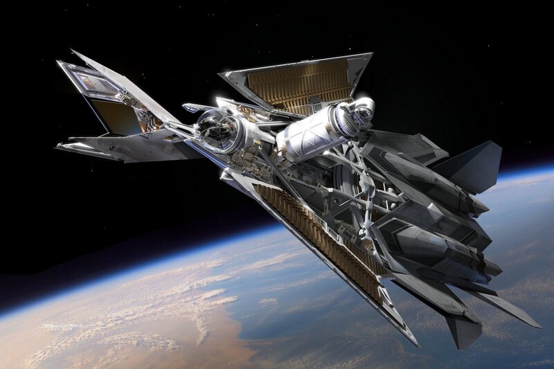 Spacecraft in Orbit — Blue, Dramatic, Digital Art, Earth
