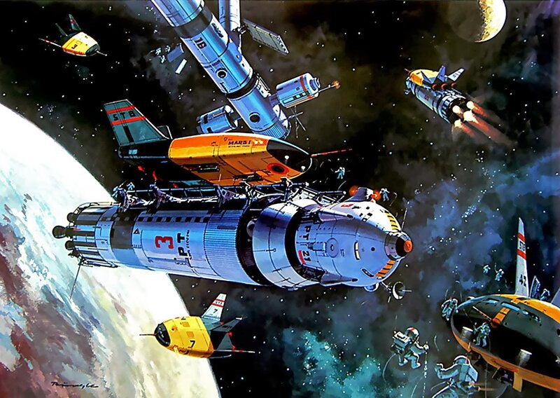 Spacecraft in Orbit — Blue, Dramatic, Illustration