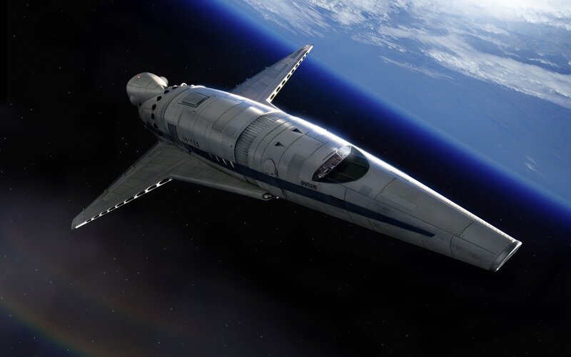 Spacecraft in Orbit — Silver, Dramatic, 3d Render, Earth