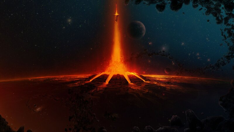 Spacecraft Launching from Planet — Orange