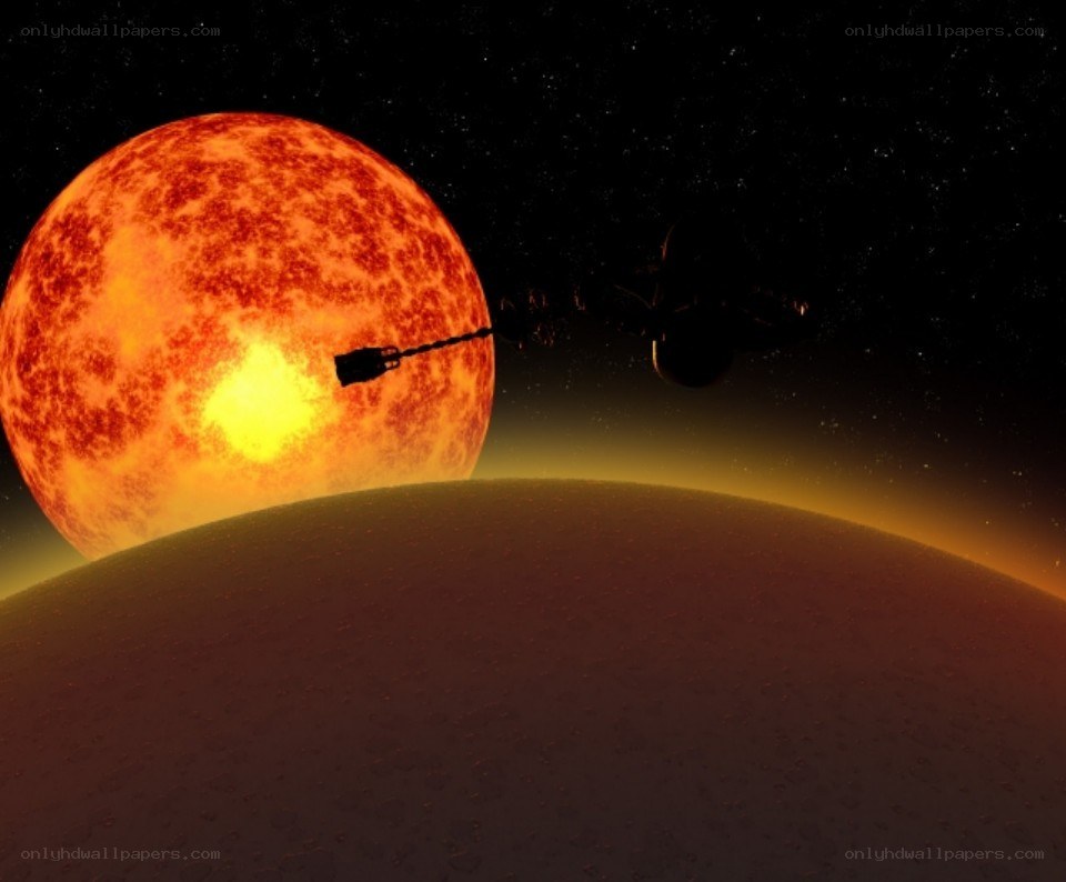 Spacecraft near a red star