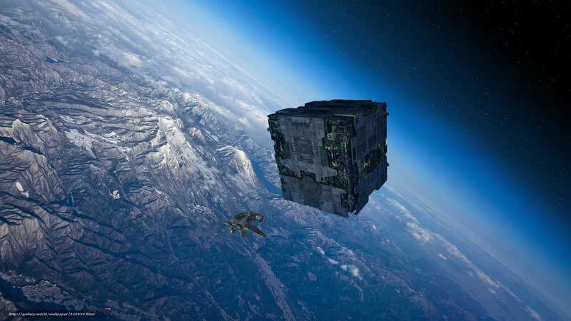 spacecraft near alien cube