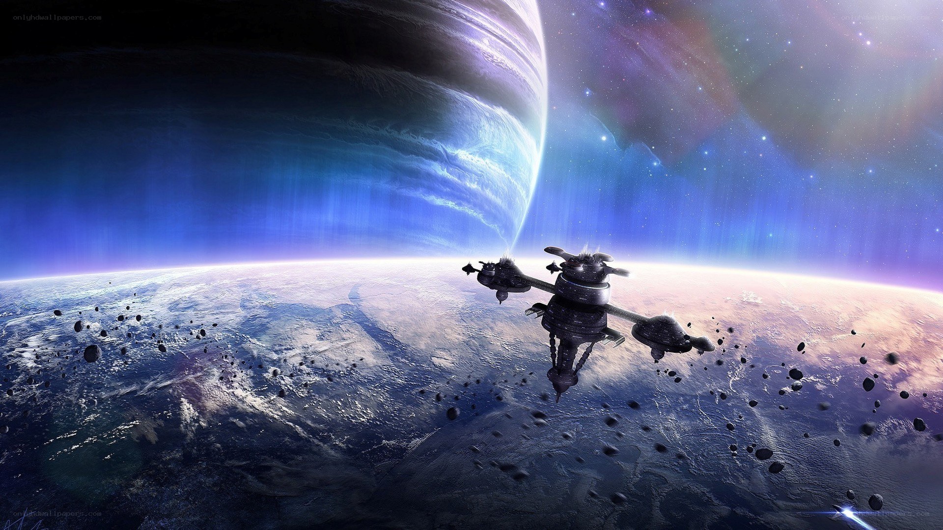 spacecraft near alien planet