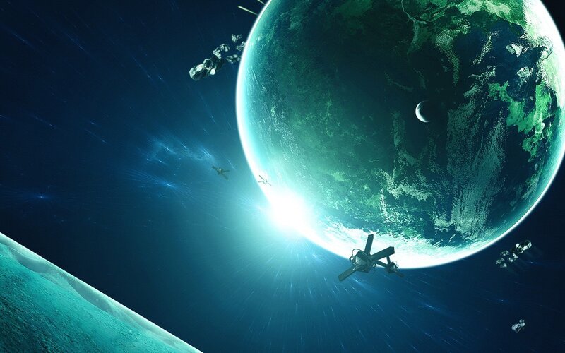 Spacecraft near alien planet