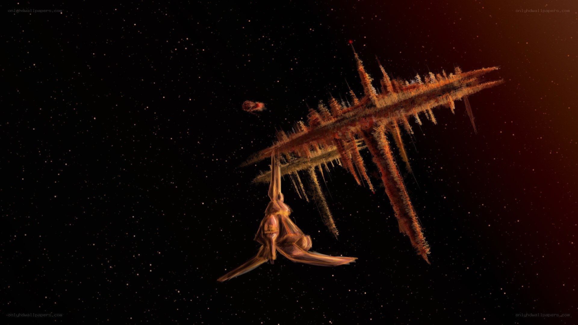 spacecraft near alien structure